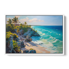 Tulum Ocean Cliffs - White Framed Canvas Wall Art - Front