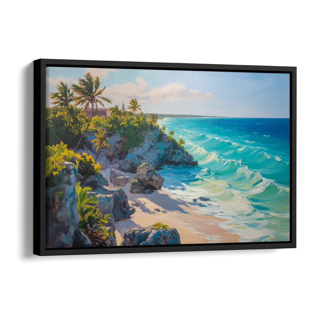 Tulum Ocean Cliffs Side - Black Canvas Wall Art