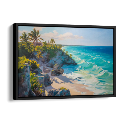 Tulum Ocean Cliffs Side - Black Canvas Wall Art