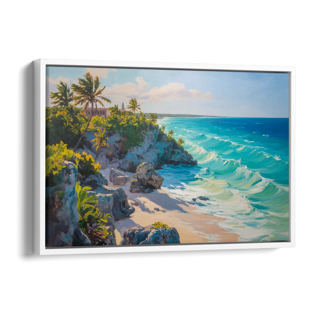 Tulum Ocean Cliffs Side - White Canvas Wall Art