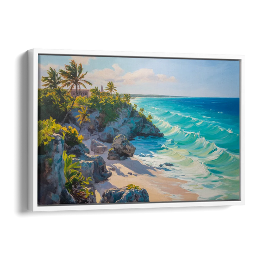 Tulum Ocean Cliffs Side - White Canvas Wall Art