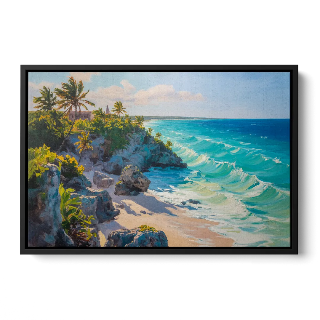 Tulum Ocean Cliffs Front - Black Canvas Wall Art