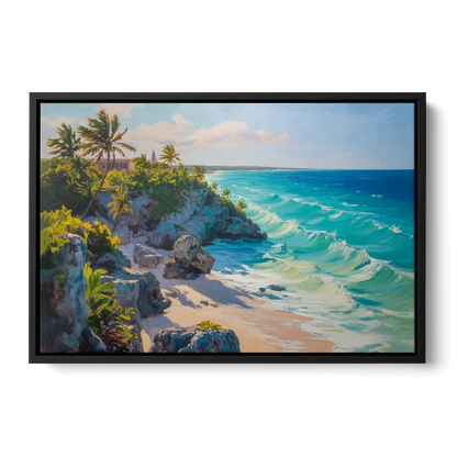 Tulum Ocean Cliffs Front - Black Canvas Wall Art
