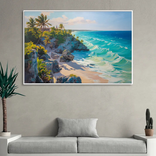 Tulum Ocean Cliffs Living Room - White Canvas Wall Art