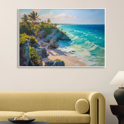 Tulum Ocean Cliffs Sitting Room - White Canvas Wall Art