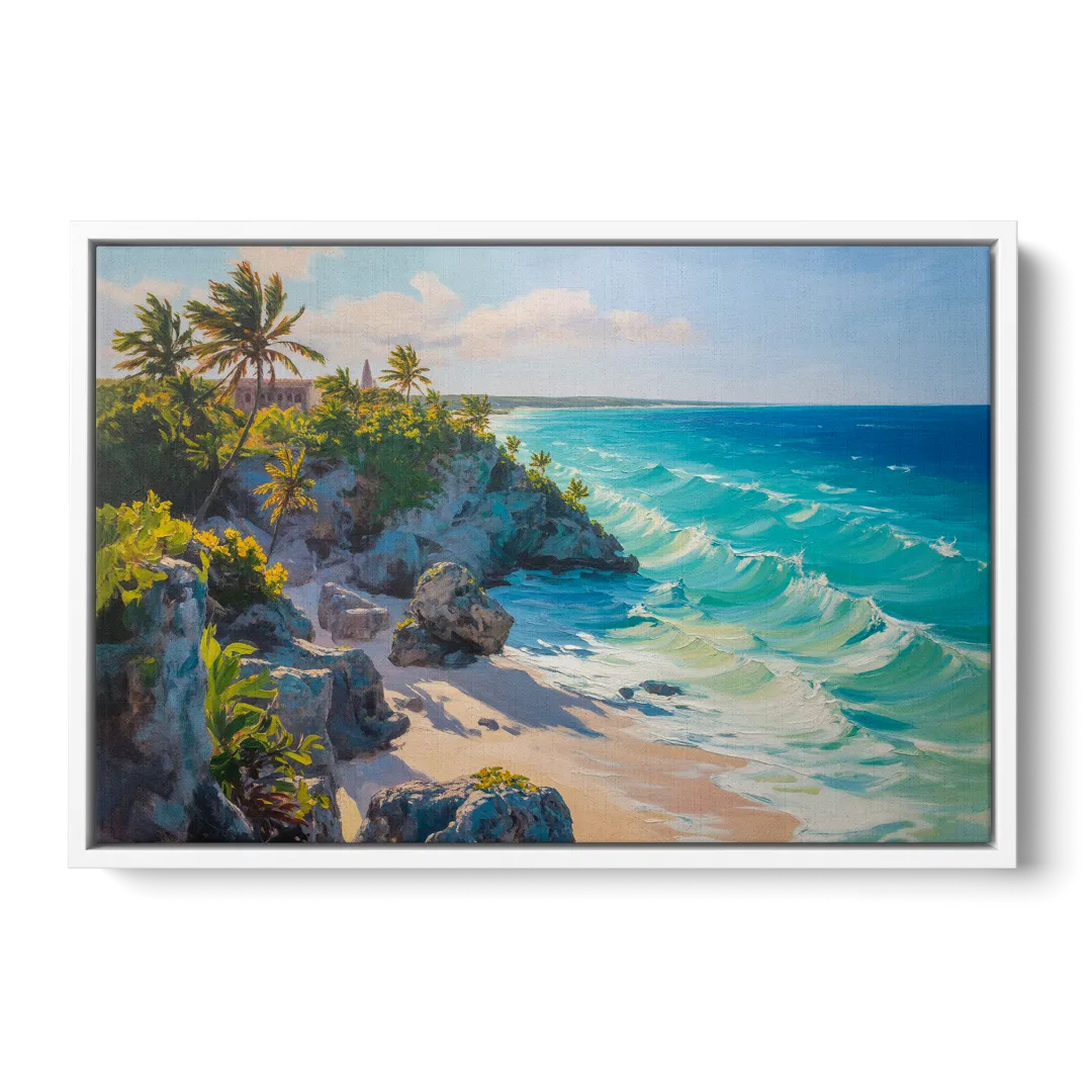 Tulum Ocean Cliffs Front - White Canvas Wall Art