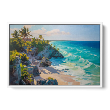 Tulum Ocean Cliffs Front - White Canvas Wall Art