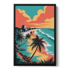 Tulum Palm Shadows - Black Framed Canvas Wall Art - Front