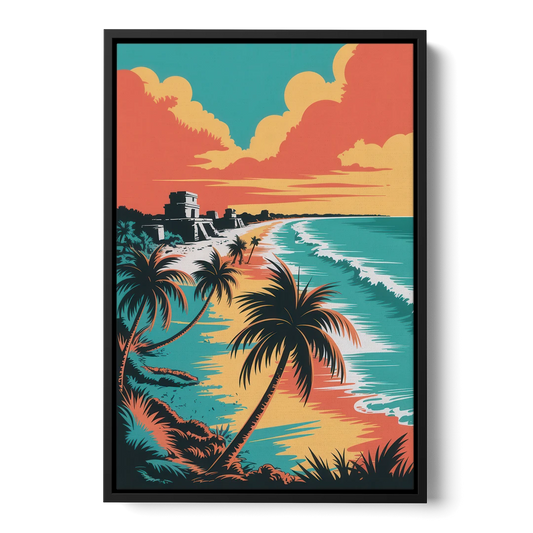 Tulum Palm Shadows - Black Framed Canvas Wall Art - Front
