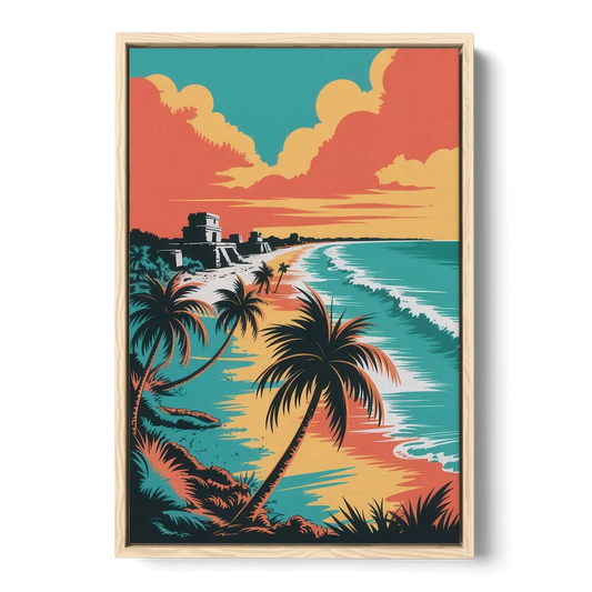 Tulum Palm Shadows - Oak Framed Canvas Wall Art - Front