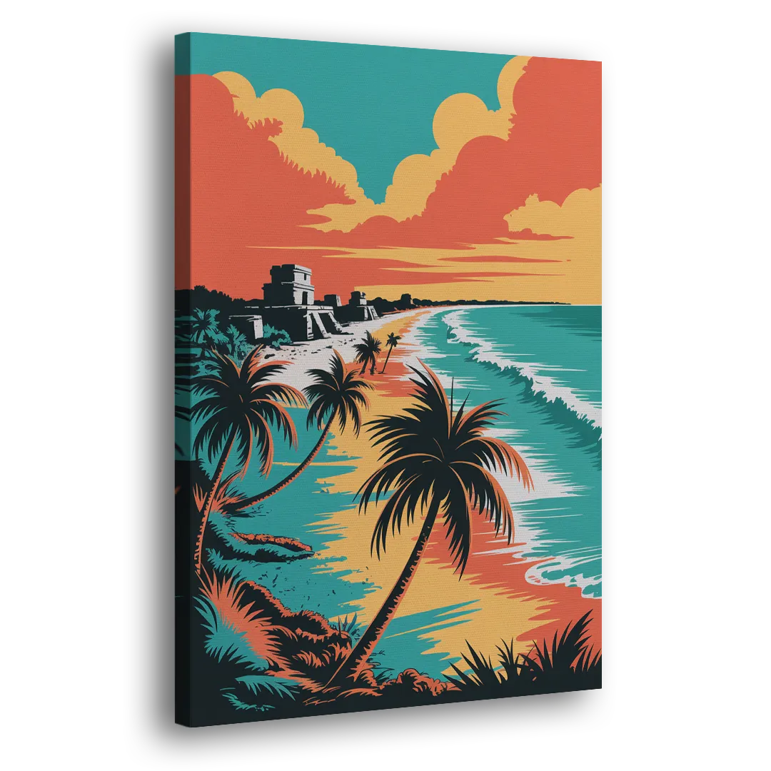 Tulum Palm Shadows Side - Canvas Wall Art