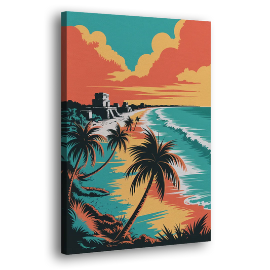 Tulum Palm Shadows Side - Canvas Wall Art