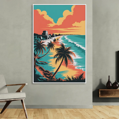 Tulum Palm Shadows Living Room - White Canvas Wall Art