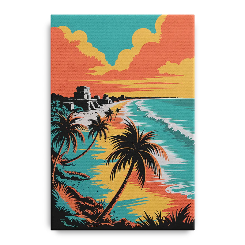 Tulum Palm Shadows Front - Canvas Wall Art