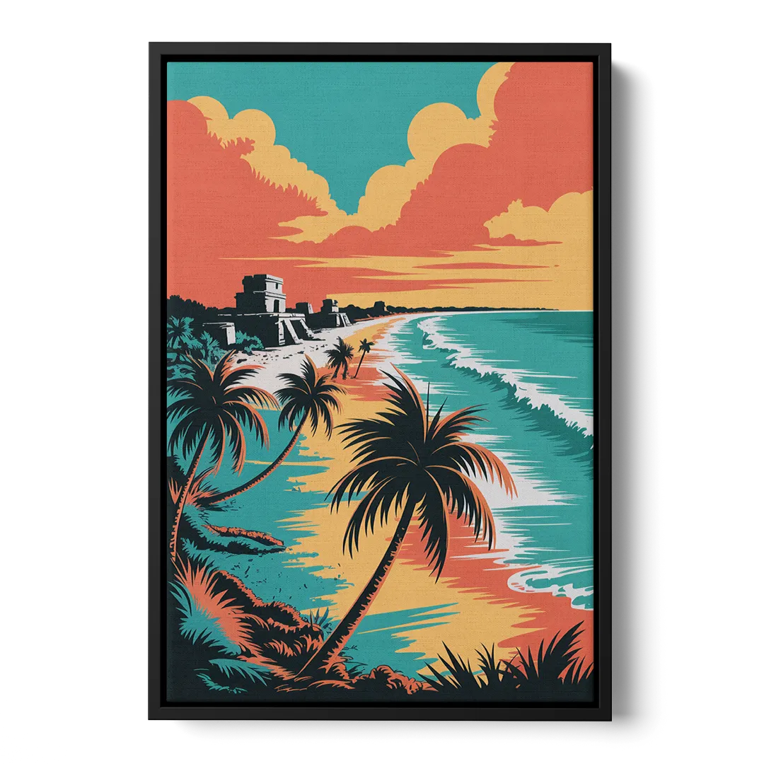 Tulum Palm Shadows Front - Black Canvas Wall Art