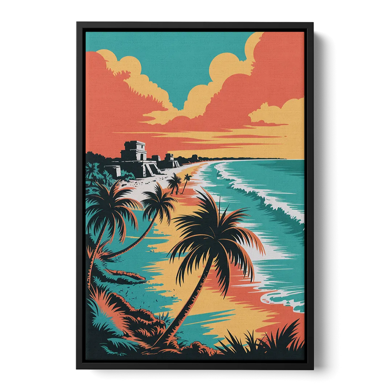 Tulum Palm Shadows Front - Black Canvas Wall Art