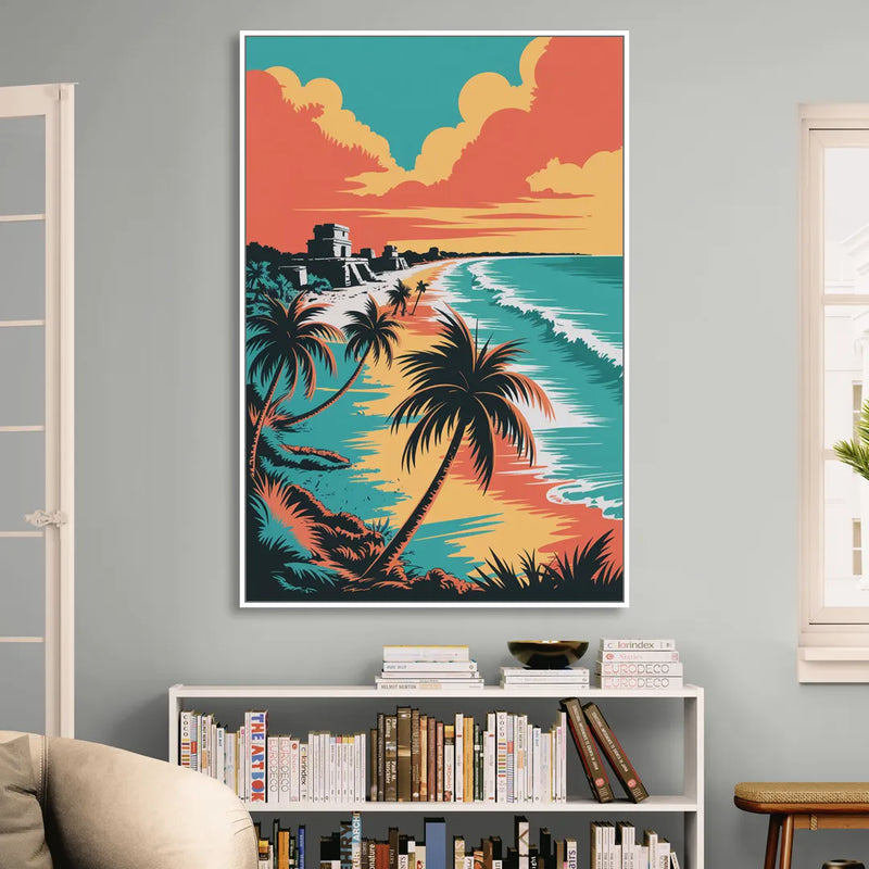 Tulum Palm Shadows Sitting Room - White Canvas Wall Art