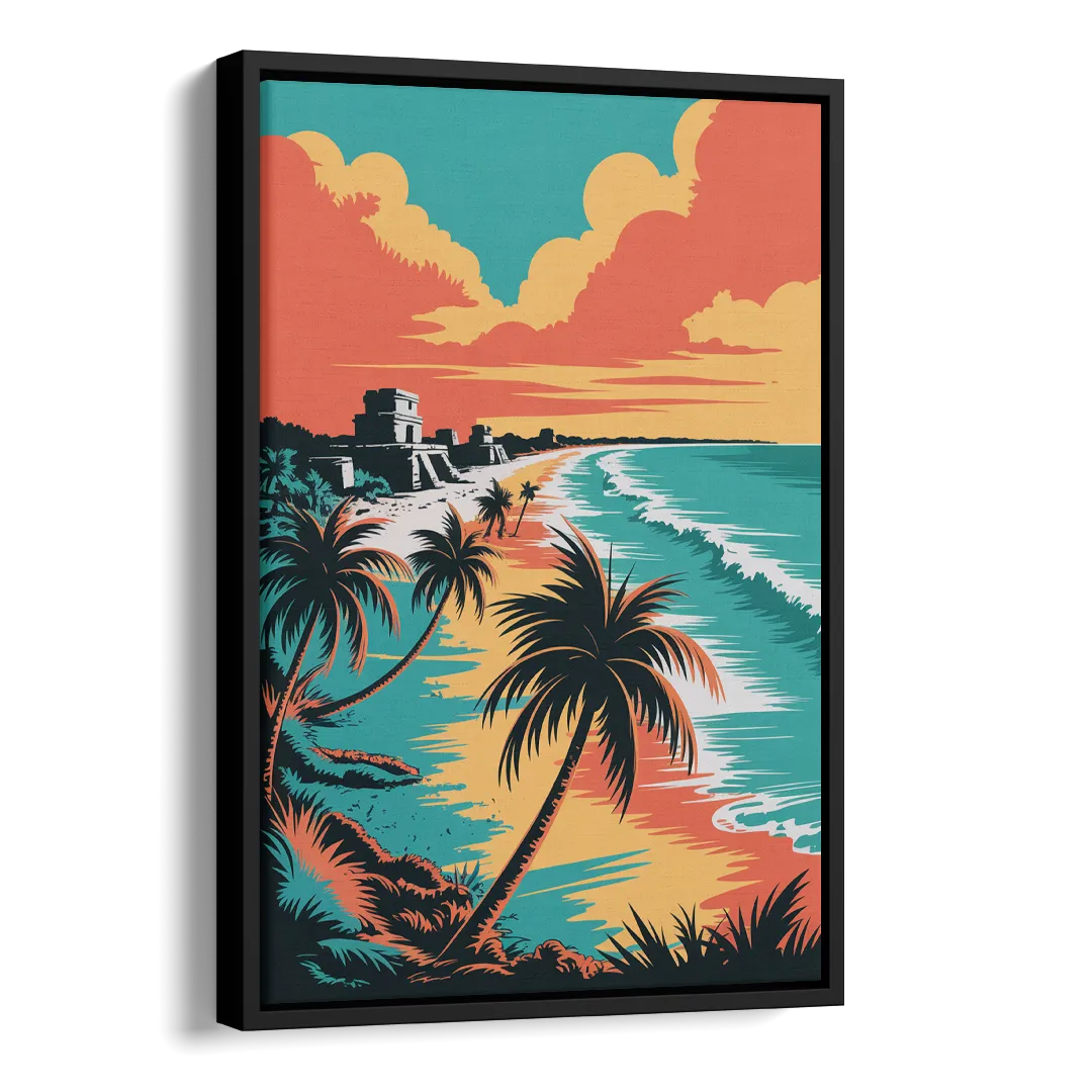 Tulum Palm Shadows Side - Black Canvas Wall Art