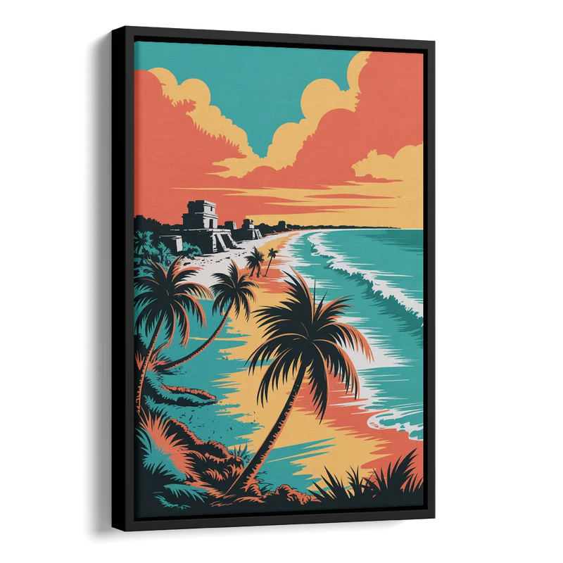 Tulum Palm Shadows Side - Black Canvas Wall Art