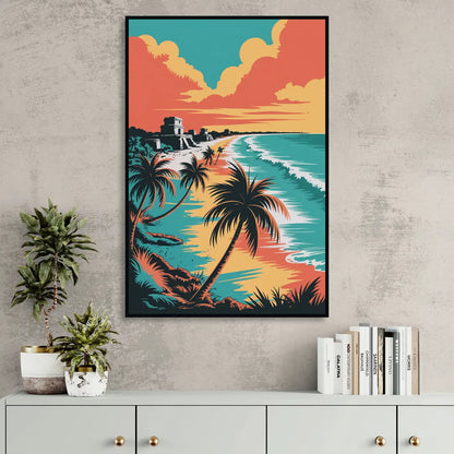 Tulum Palm Shadows Sitting Room - Black Canvas Wall Art