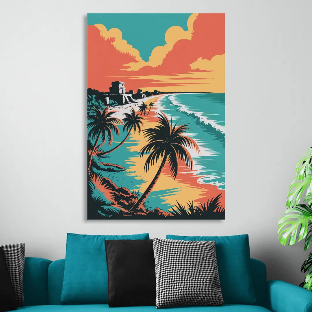 Tulum Palm Shadows Sitting Room - Canvas Wall Art