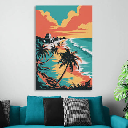 Tulum Palm Shadows Sitting Room - Canvas Wall Art