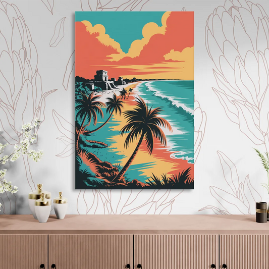 Tulum Palm Shadows Living Room - Canvas Wall Art