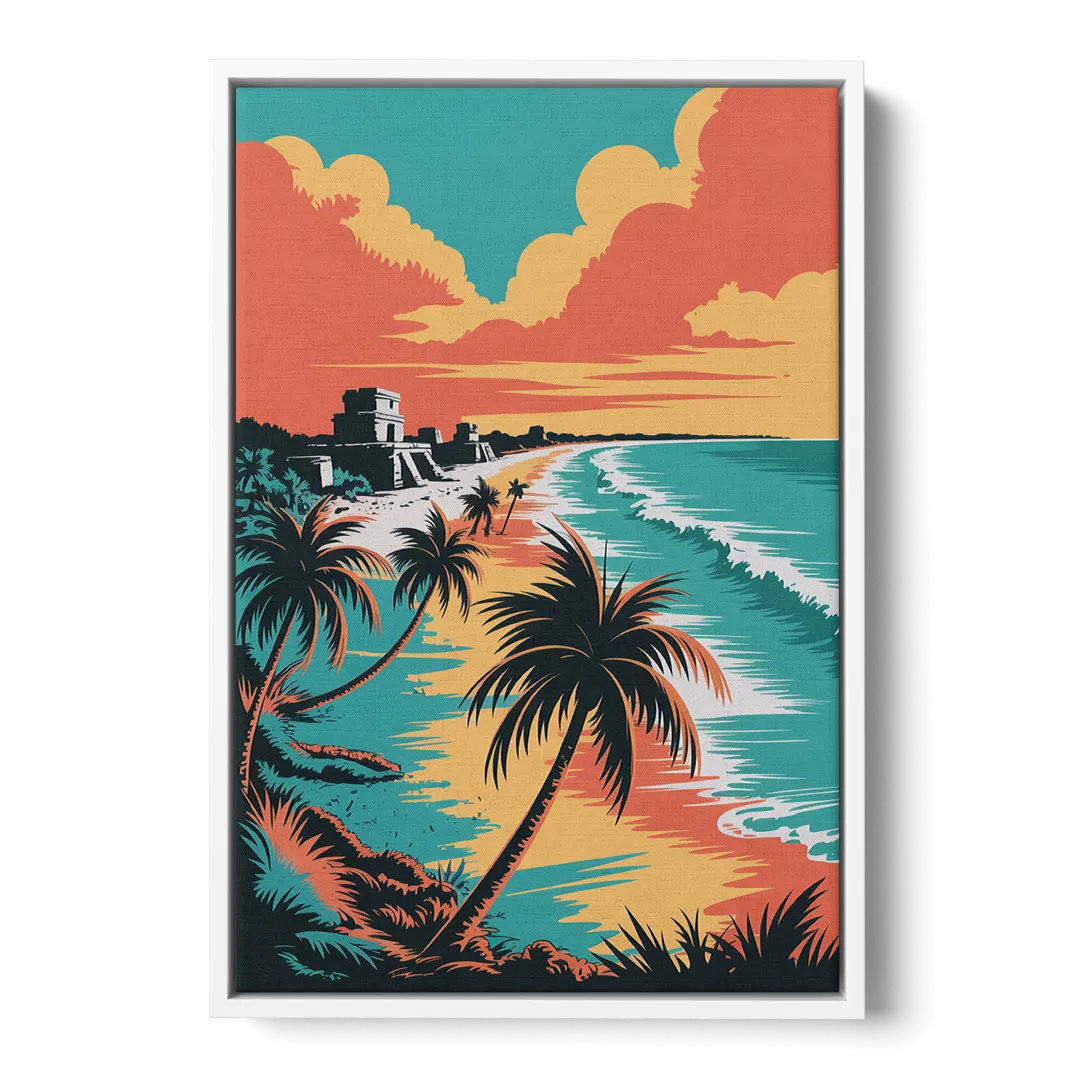 Tulum Palm Shadows Front - White Canvas Wall Art