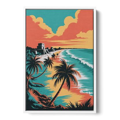 Tulum Palm Shadows Front - White Canvas Wall Art