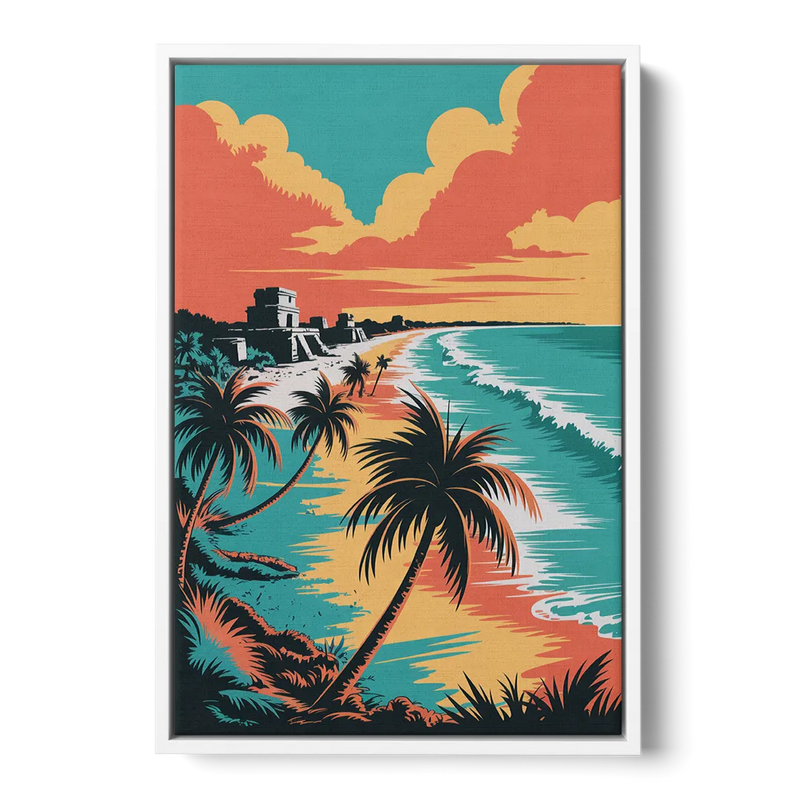 Tulum Palm Shadows Front - White Canvas Wall Art