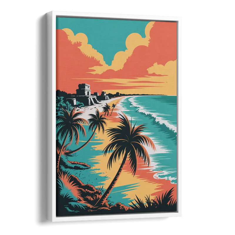 Tulum Palm Shadows Side - White Canvas Wall Art