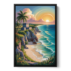 Tulum Sunrise Coast - Black Framed Canvas Wall Art - Front