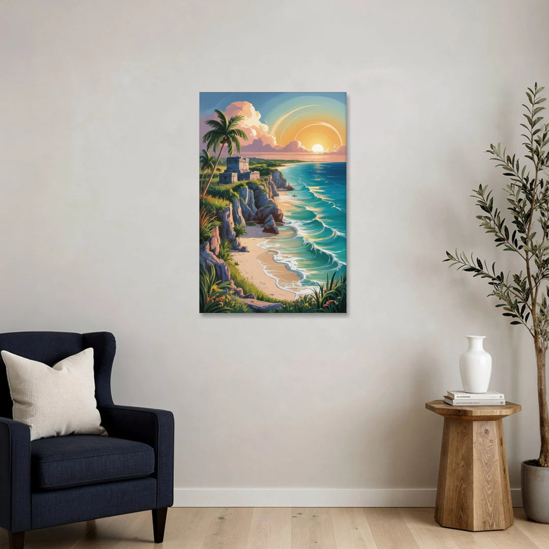 Tulum Sunrise Coast - Canvas Wall Art - Sofa - 24x36