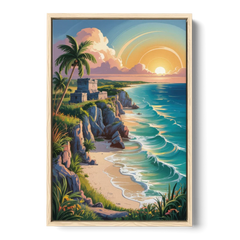 Tulum Sunrise Coast - Oak Framed Canvas Wall Art - Front