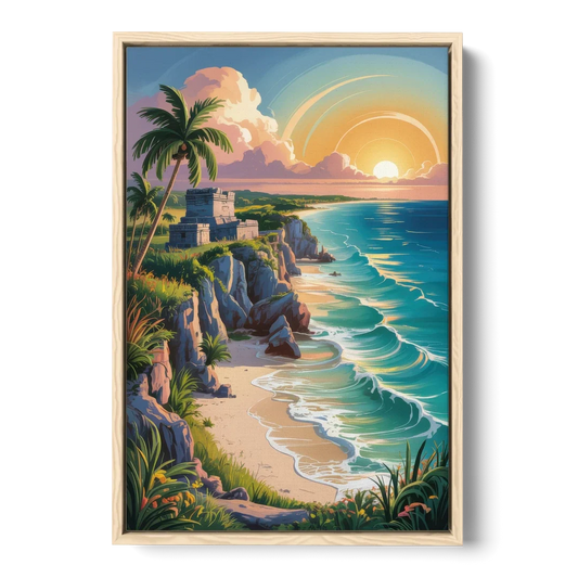 Tulum Sunrise Coast - Oak Framed Canvas Wall Art - Front