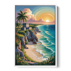 Tulum Sunrise Coast - White Framed Canvas Wall Art - Front