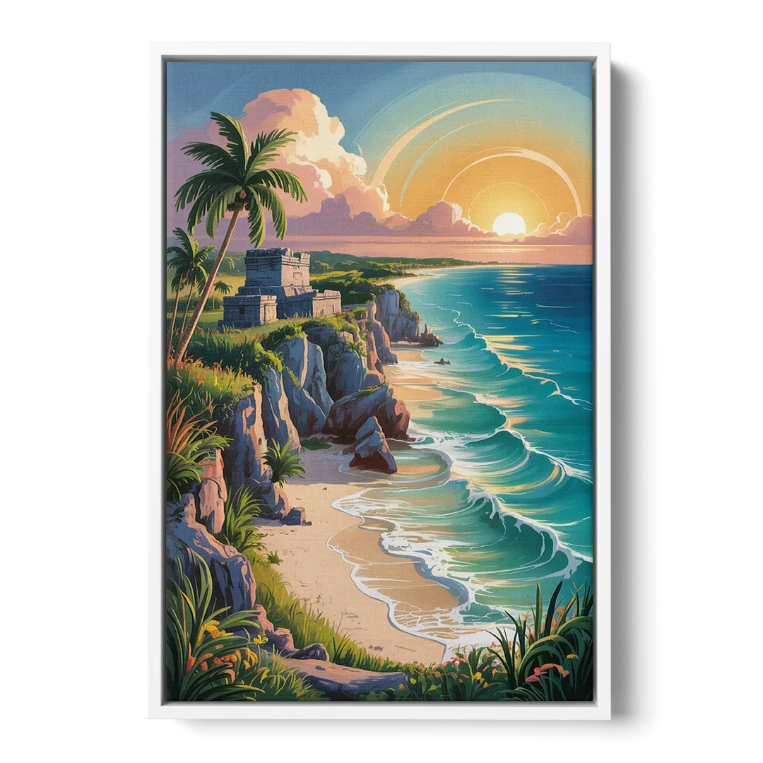 Tulum Sunrise Coast Front - White Canvas Wall Art