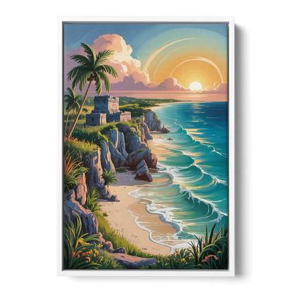 Tulum Sunrise Coast Front - White Canvas Wall Art