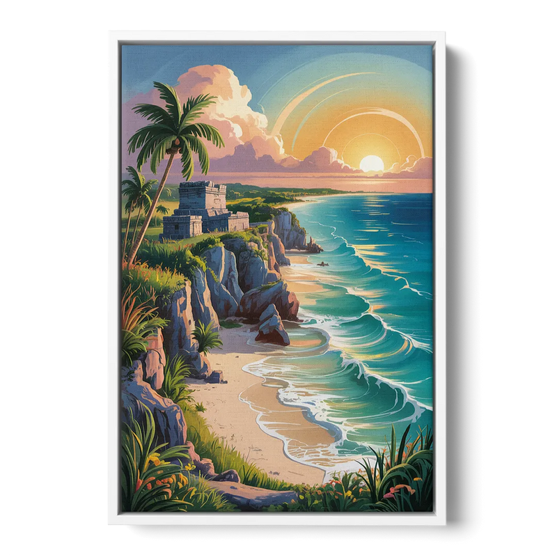 Tulum Sunrise Coast Front - White Canvas Wall Art
