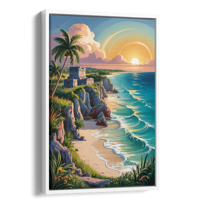 Tulum Sunrise Coast Side - White Canvas Wall Art