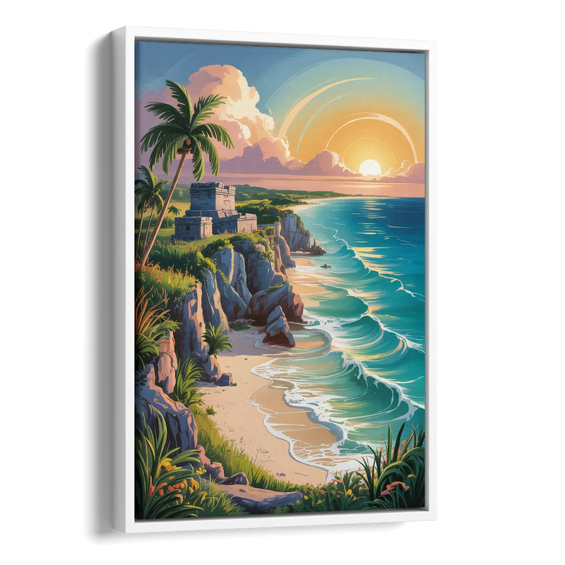 Tulum Sunrise Coast Side - White Canvas Wall Art