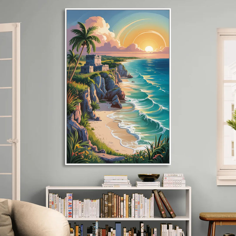 Tulum Sunrise Coast Living Room - White Canvas Wall Art