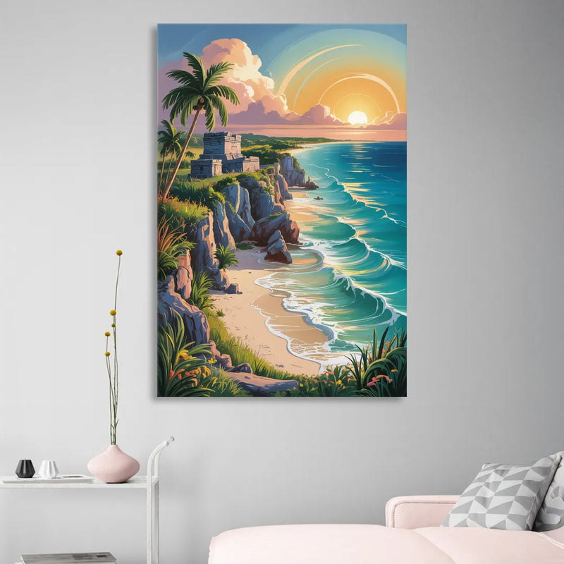 Tulum Sunrise Coast Sitting Room - Canvas Wall Art