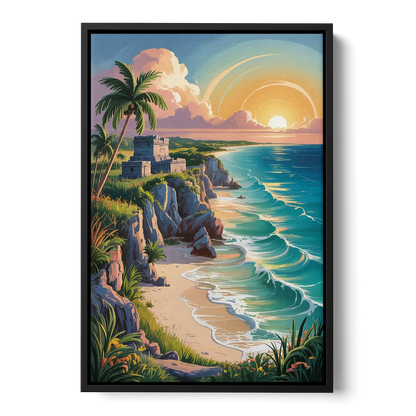 Tulum Sunrise Coast Front - Black Canvas Wall Art