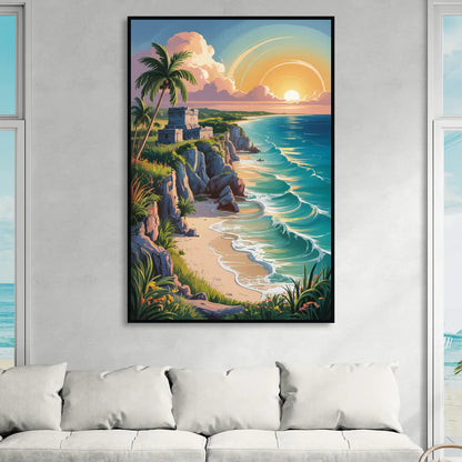 Tulum Sunrise Coast Sitting Room - Black Canvas Wall Art
