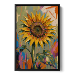 Turning Sunflower in Mustard Yellow for the Living Room - Black Framed Canvas Wall Art - Front