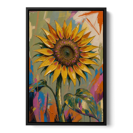 Turning Sunflower in Mustard Yellow for the Living Room - Black Framed Canvas Wall Art - Front