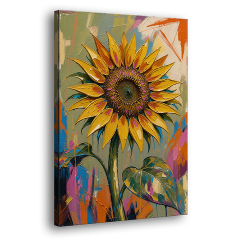 Turning Sunflower in Mustard Yellow for the Living Room - Canvas Wall Art - Side