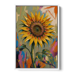 Turning Sunflower in Mustard Yellow for the Living Room - White Framed Canvas Wall Art - Front