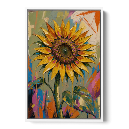 Turning Sunflower in Mustard Yellow for the Living Room - White Framed Canvas Wall Art - Front